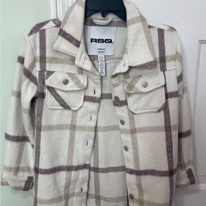 RSQ Cream and Brown Plaid Shirt Jacket